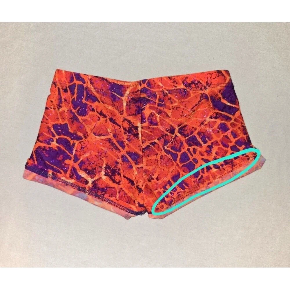 Motionwear Orange Purple Lava Crackle Dance Gym Shorts SA, Fits like Large Child